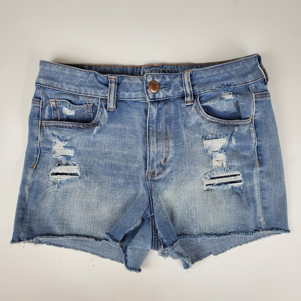 American Eagle Super Stretch Hi-Rise Shortie Distressed Cutoff Shorts